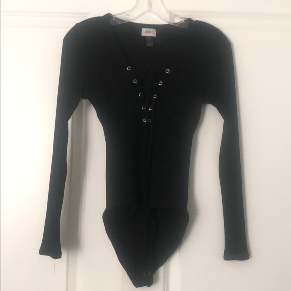 Sexy fitted sweater bodysuit with corset front